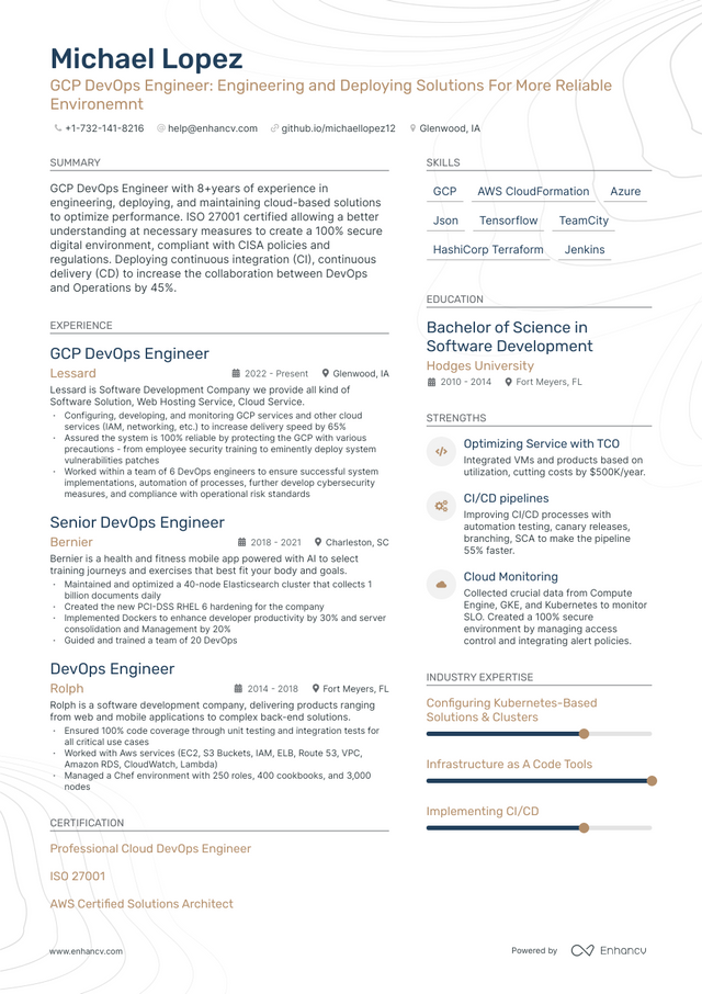 5 GCP Devops Engineer Resume Examples & Guide for 2023