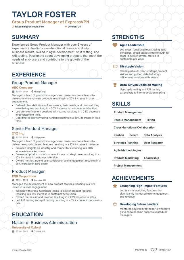 Group Product Manager Resume Examples & Guide for 2023 (Layout, Skills ...