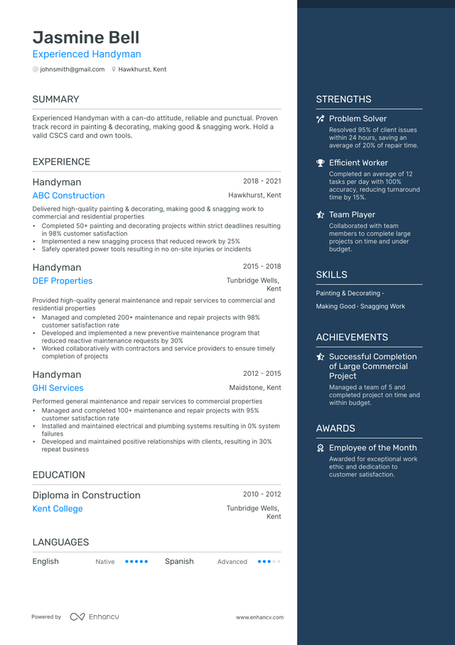 5 Handyman Resume Examples & Guide for 2023