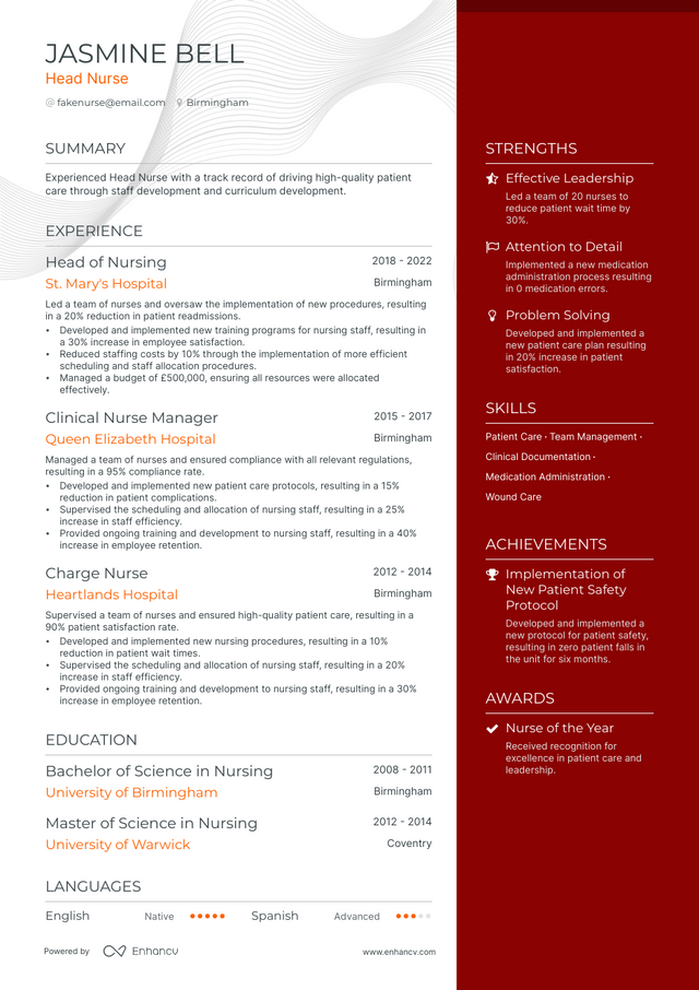 5 Head Nurse Resume Examples & Guide for 2023