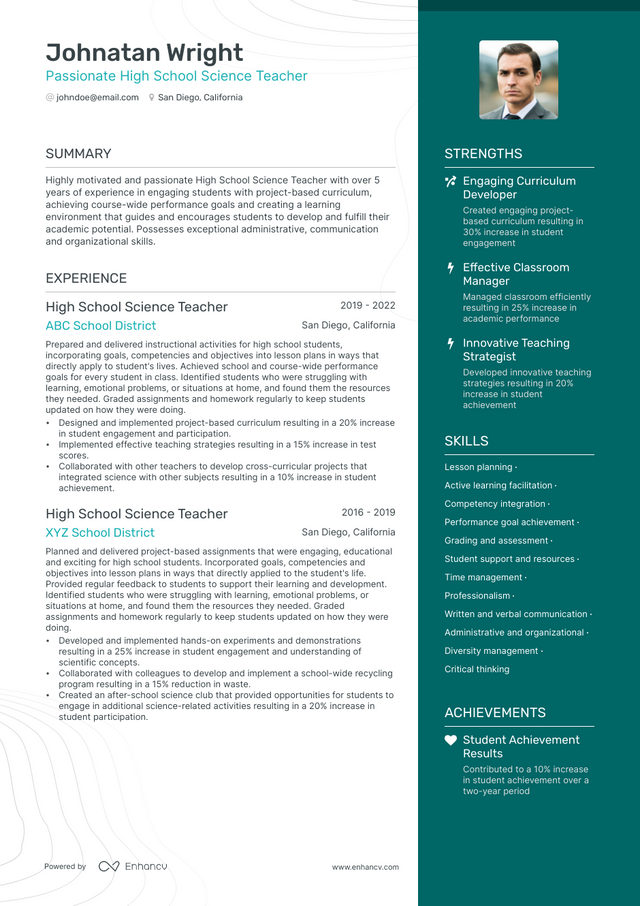5 High School Science Teacher Resume Examples & Guide for 2023