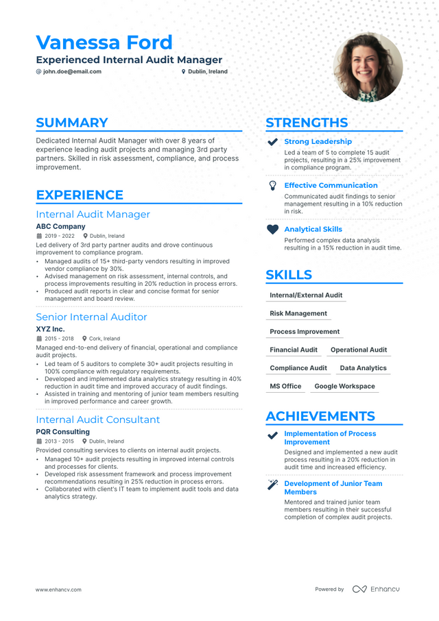 5 Internal Audit Manager Resume Examples & Guide for 2023