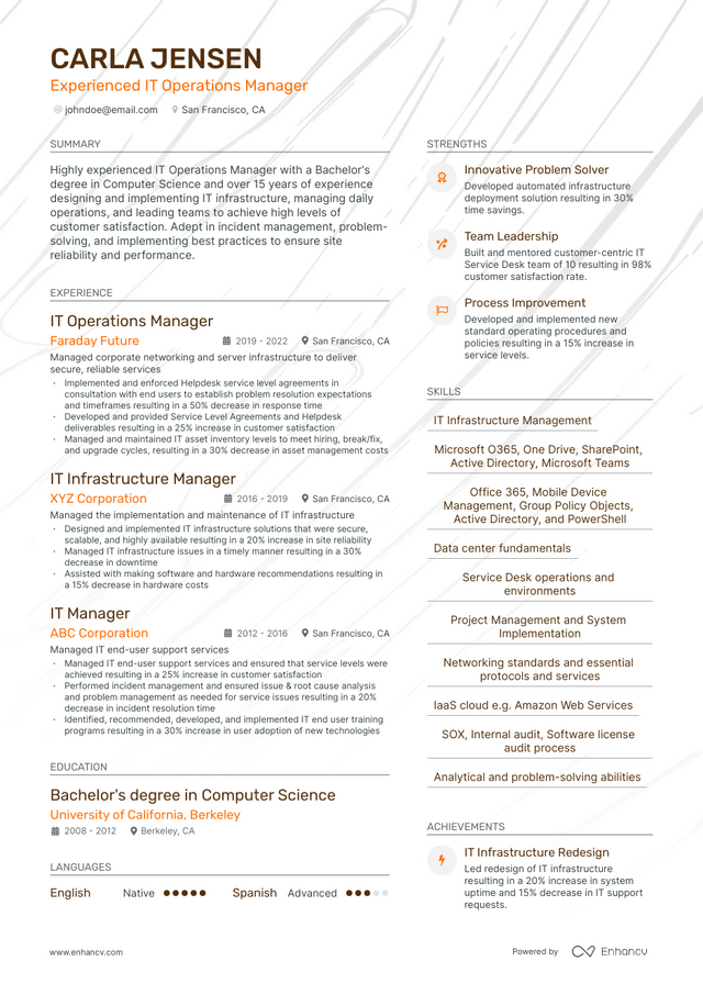 5 IT Operations Manager Resume Examples & Guide for 2023