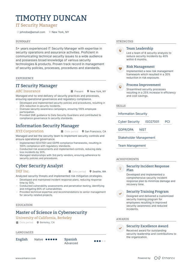 5 IT Security Manager Resume Examples & Guide for 2023