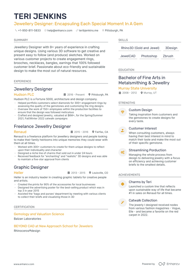 5 Jewelry Designer Resume Examples & Guide for 2023