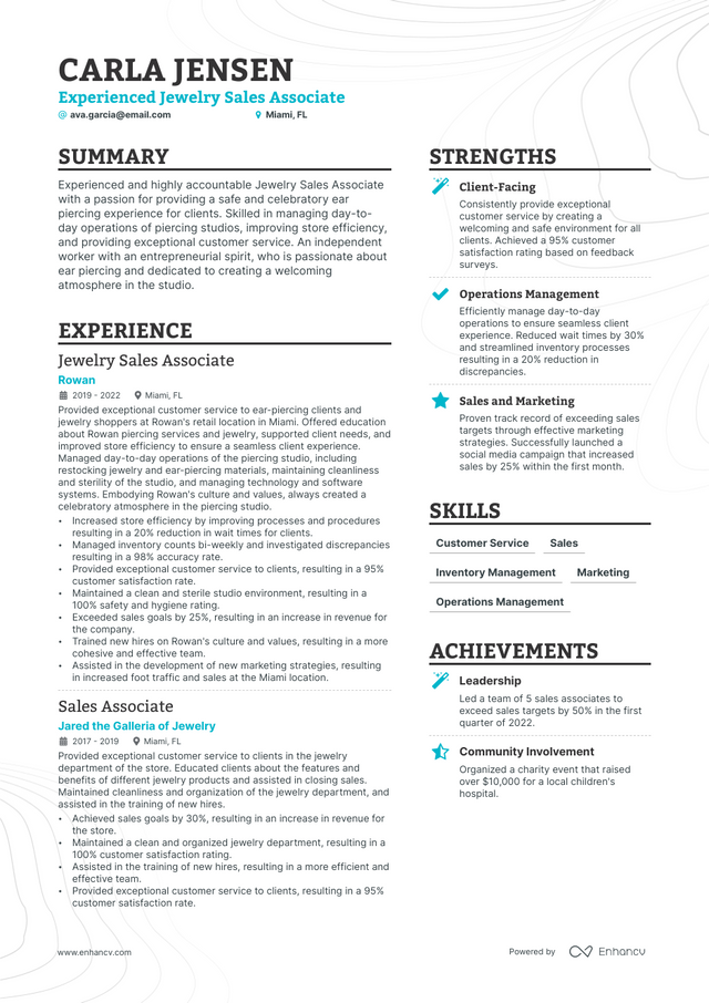 5 Jewelry Sales Resume Examples & Guide for 2023