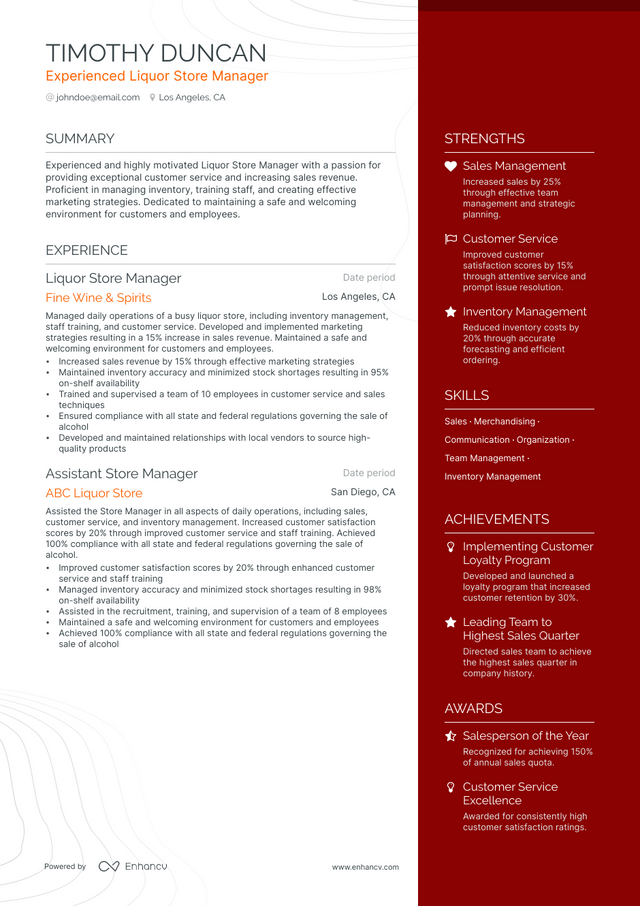 5 Liquor Store Manager Resume Examples & Guide for 2023