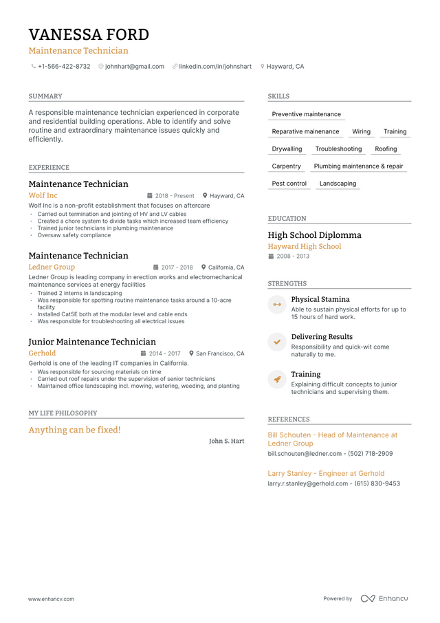 5 Maintenance Technician Resume Examples Guide For 2023   AHR0cHM6Ly9jZG4uZW5oYW5jdi5jb20vcmVzdW1lcy9tYWludGVuYW5jZS10ZWNobmljaWFuLXJlc3VtZS5wbmc~. 