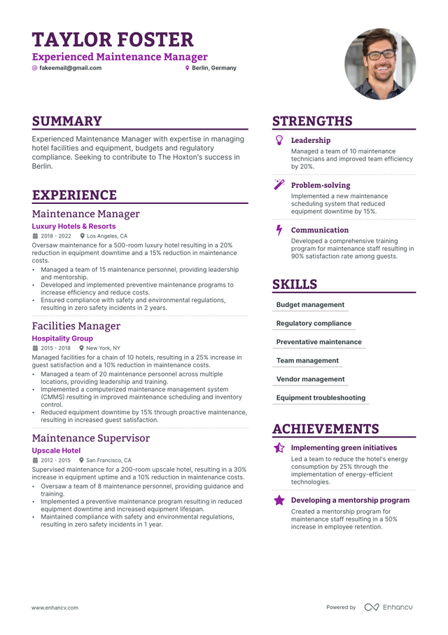 5 Maintenance Manager Resume Examples & Guide for 2023