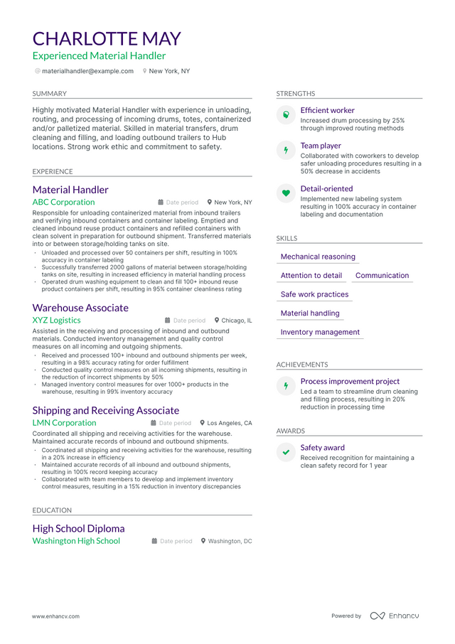 5 Material Handler Resume Examples Guide For 2023   AHR0cHM6Ly9jZG4uZW5oYW5jdi5jb20vcmVzdW1lcy9tYXRlcmlhbC1oYW5kbGVyLXJlc3VtZS5wbmc~. 