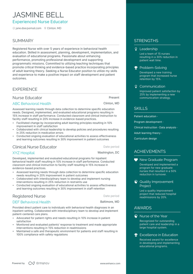 5 Nurse Educator Resume Examples & Guide for 2023