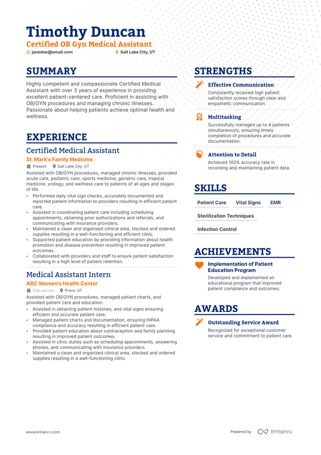 5 Ob Gyn Medical Assistant Resume Examples & Guide for 2023