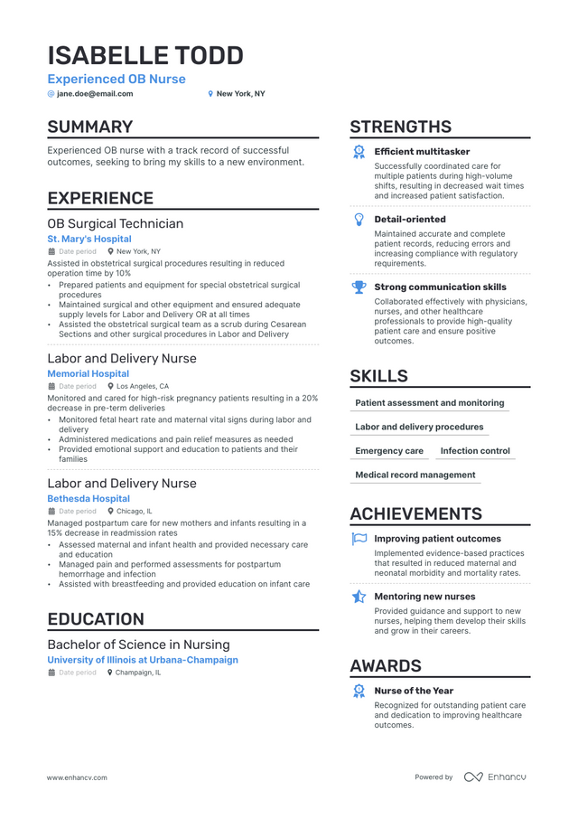 5 Ob Nurse Resume Examples & Guide for 2023