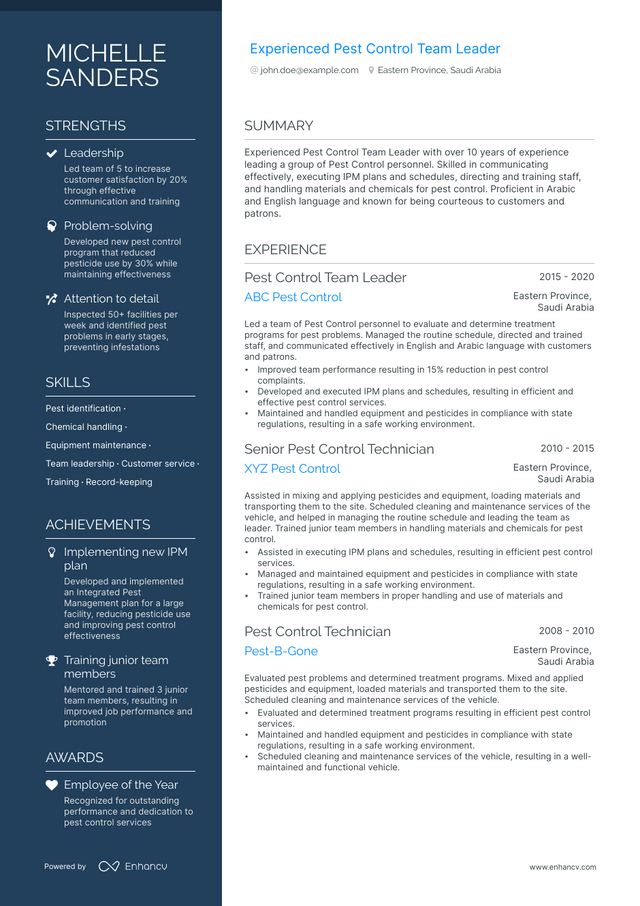 5 Pest Control Resume Examples & Guide for 2023