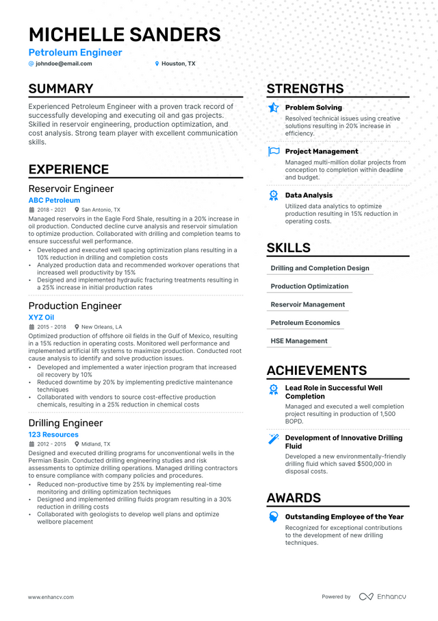 5 Petroleum Engineer Resume Examples & Guide for 2023