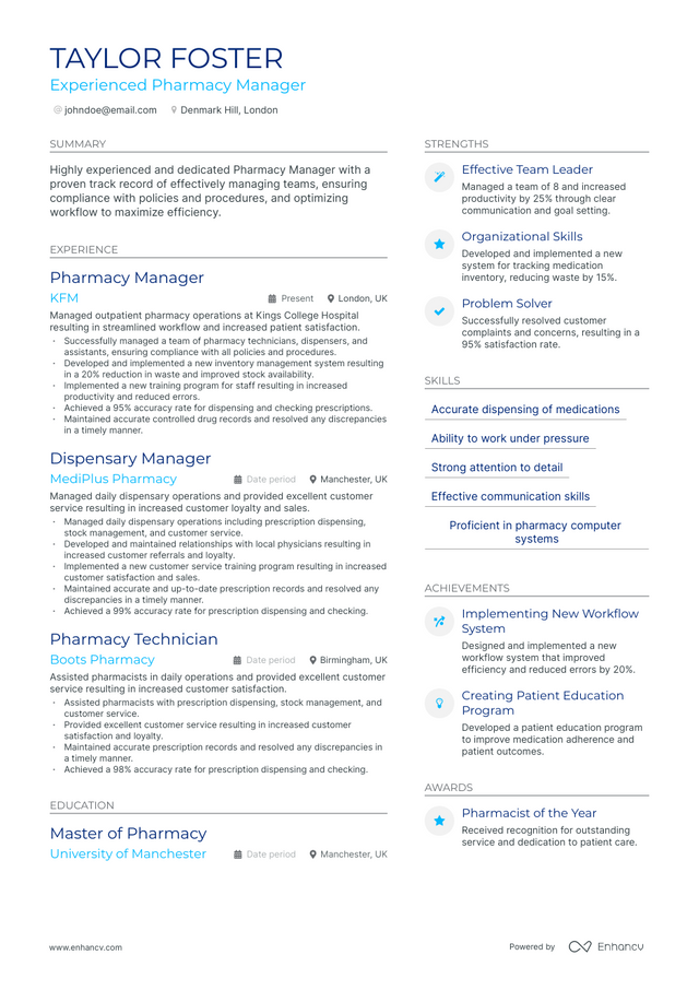 5 Pharmacy Manager Resume Examples & Guide For 2023