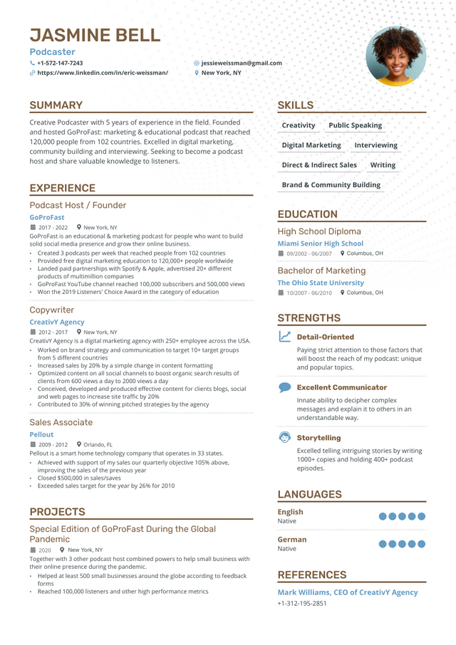 5 Podcaster Resume Examples & Guide for 2023