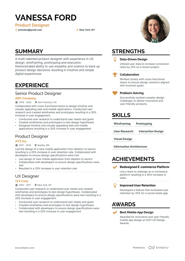 5 Product Designer Resume Examples & Guide for 2023