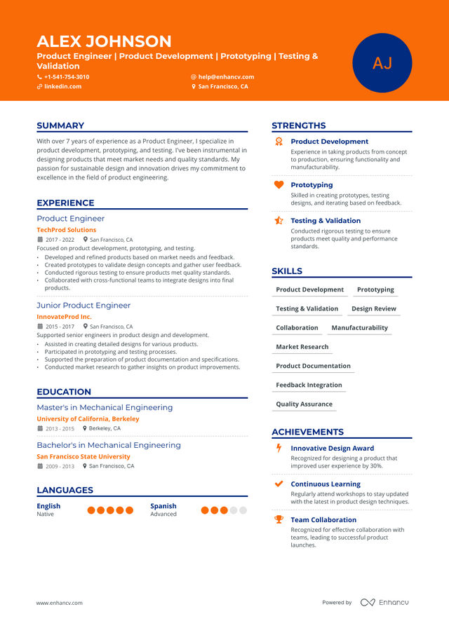 5 Product Engineer Resume Examples & Guide for 2023