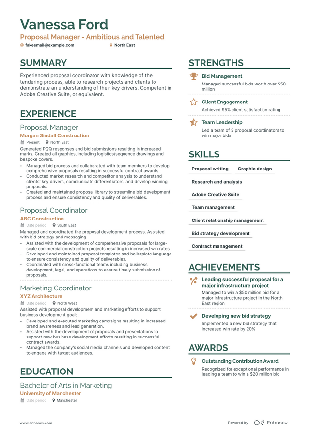 Proposal Manager Resume Examples & Guide for 2023 (Layout, Skills ...