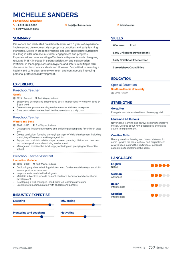 Preschool Teacher Resume Examples & Guide for 2023 (Layout, Skills ...