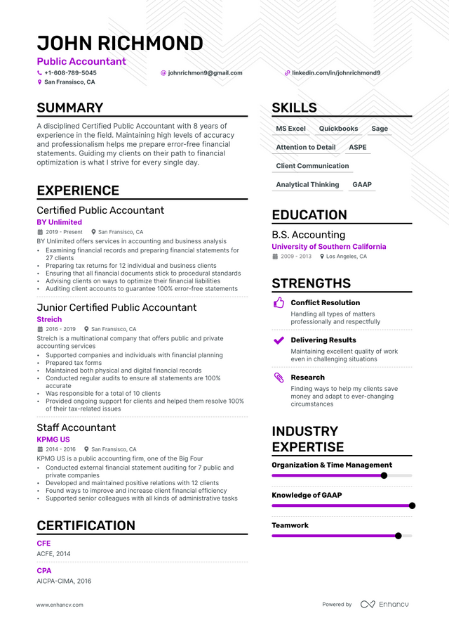 Public Accounting Resume Examples & Guide For 2023 (layout, Skills 