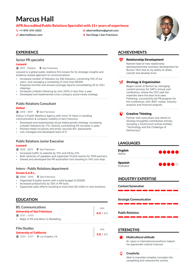 5 Public Relations Specialist Resume Examples & Guide for 2023