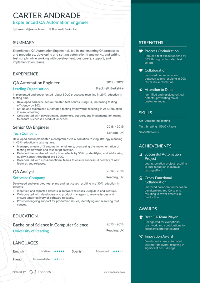 5 QA Automation Resume Examples & Guide for 2023