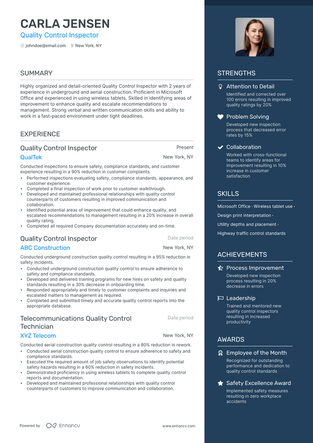 5 Quality Control Inspector Resume Examples & Guide For 2023