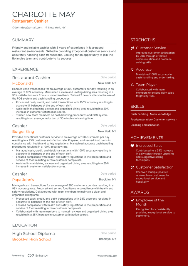 5 Restaurant Cashier Resume Examples & Guide for 2023