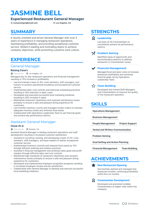 5 Restaurant General Manager Resume Examples & Guide for 2023