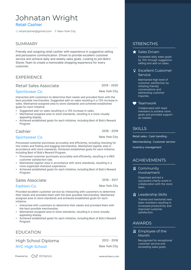 Retail Cashier Resume Examples & Guide for 2023 (Layout, Skills ...