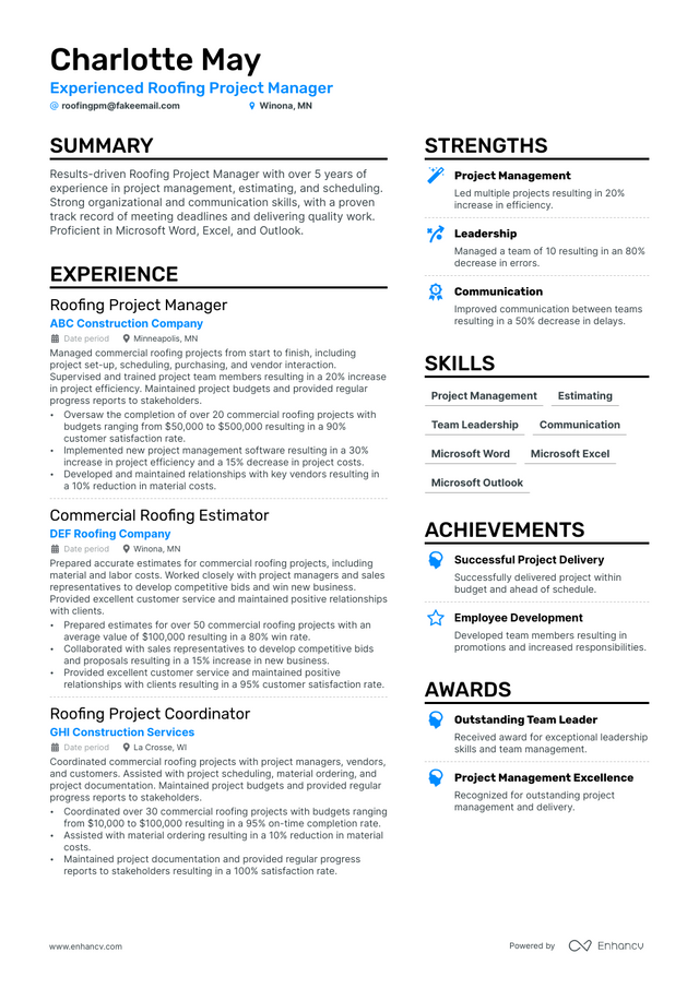 5 Roofing Project Manager Resume Examples & Guide for 2023