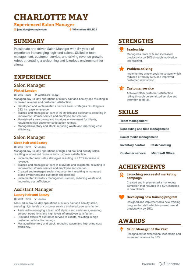 5 Salon Manager Resume Examples & Guide for 2023