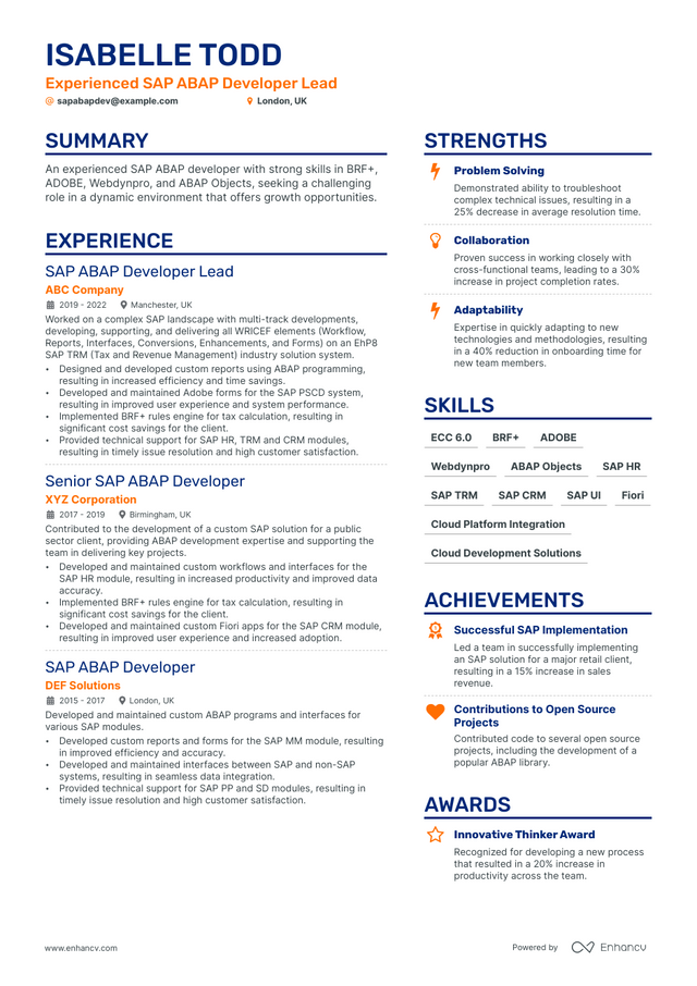 5 SAP Abap Developer Resume Examples & Guide for 2023