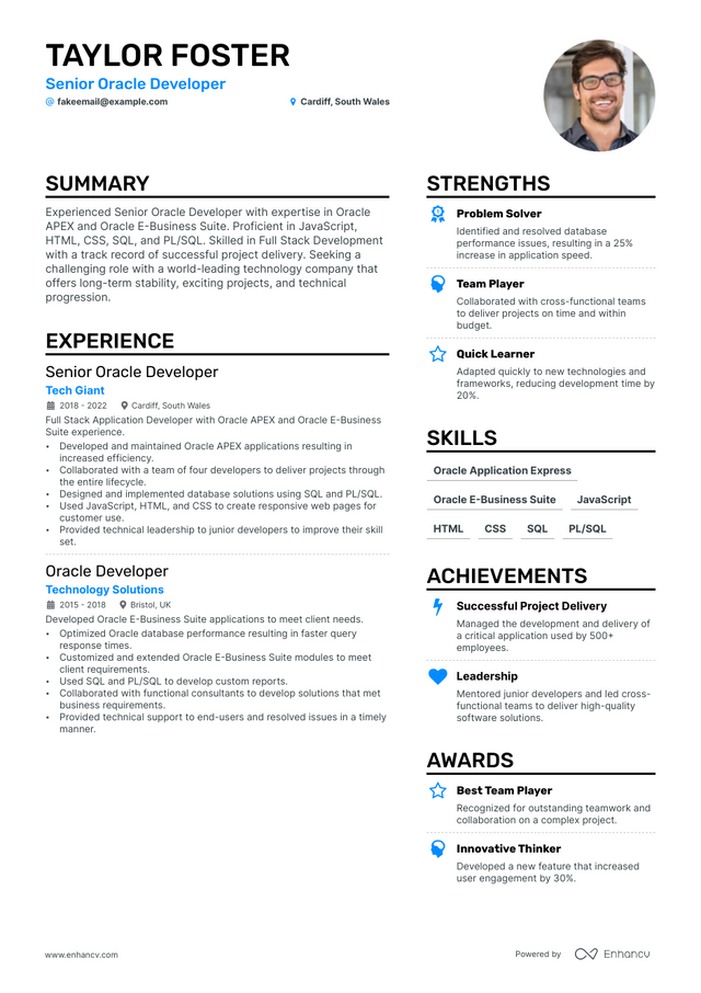 5 Senior Oracle Developer Resume Examples & Guide for 2023