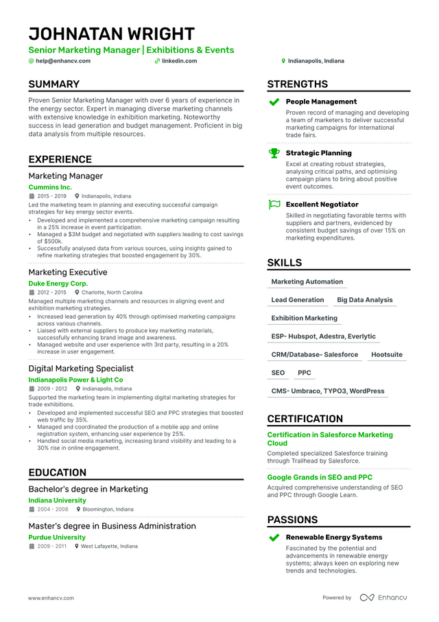 5 Senior Marketing Manager Resume Examples & Guide for 2023