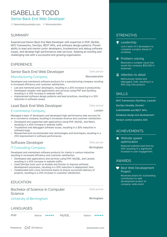 5 Senior Web Developer Resume Examples & Guide for 2023