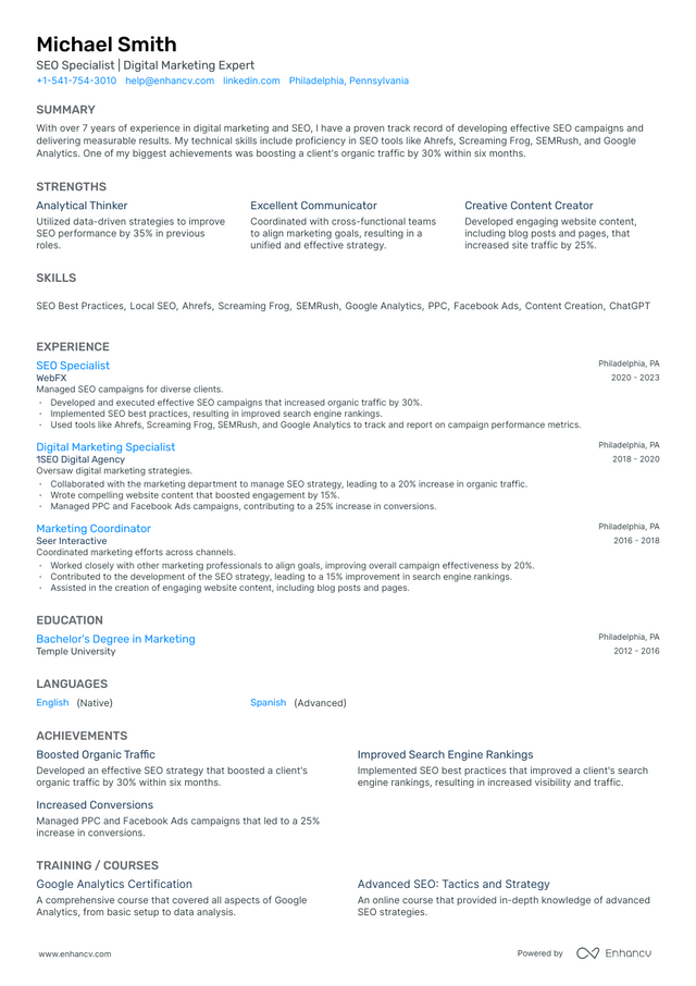 5 Seo Specialist Resume Examples And Guide For 2023 3076