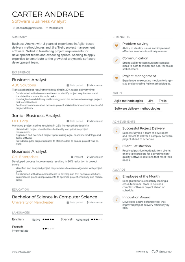 5 Software Business Analyst Resume Examples & Guide for 2023