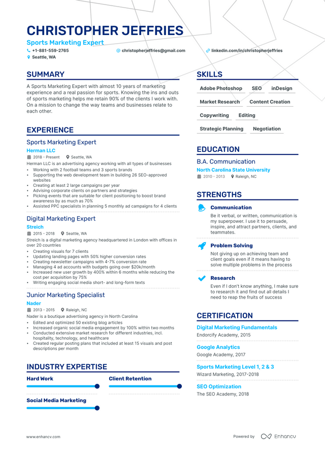 5 Sports Marketing Resume Examples & Guide for 2023