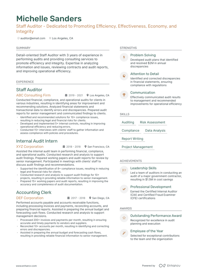 5 Staff Auditor Resume Examples & Guide for 2023