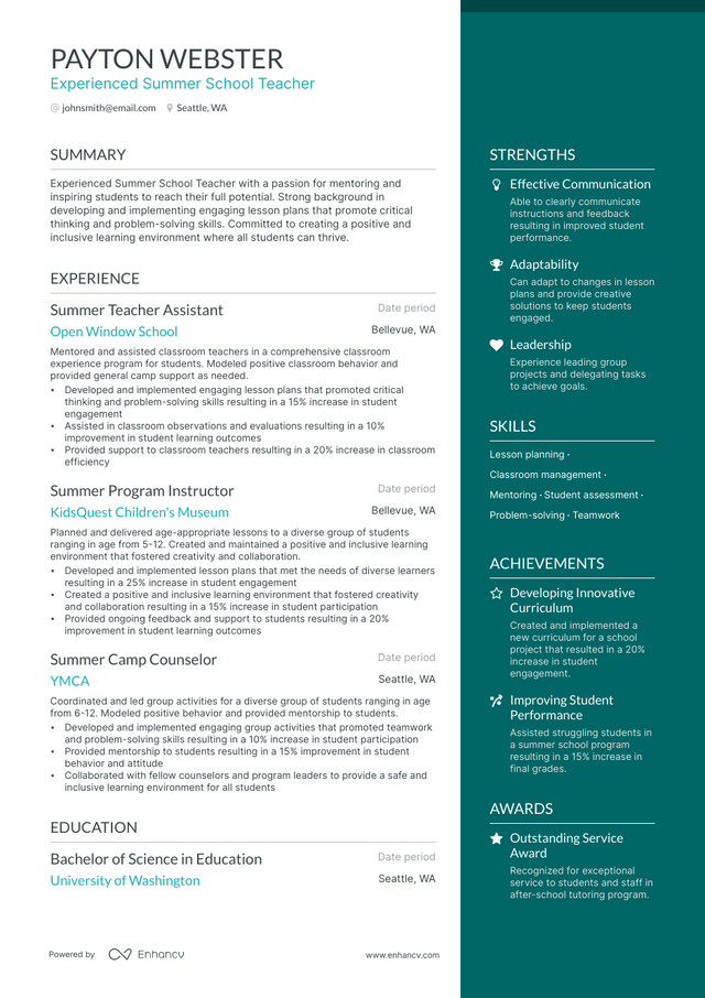 5 Summer School Teacher Resume Examples & Guide for 2023