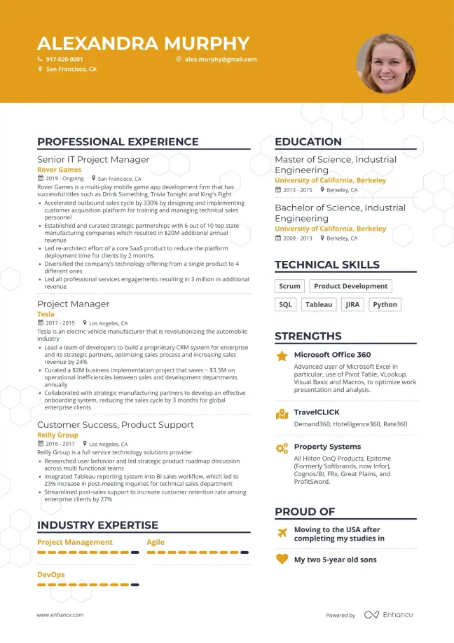 Full color header in brown modern resume template.