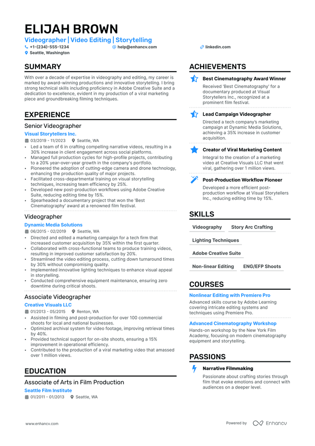 Videographer resume example