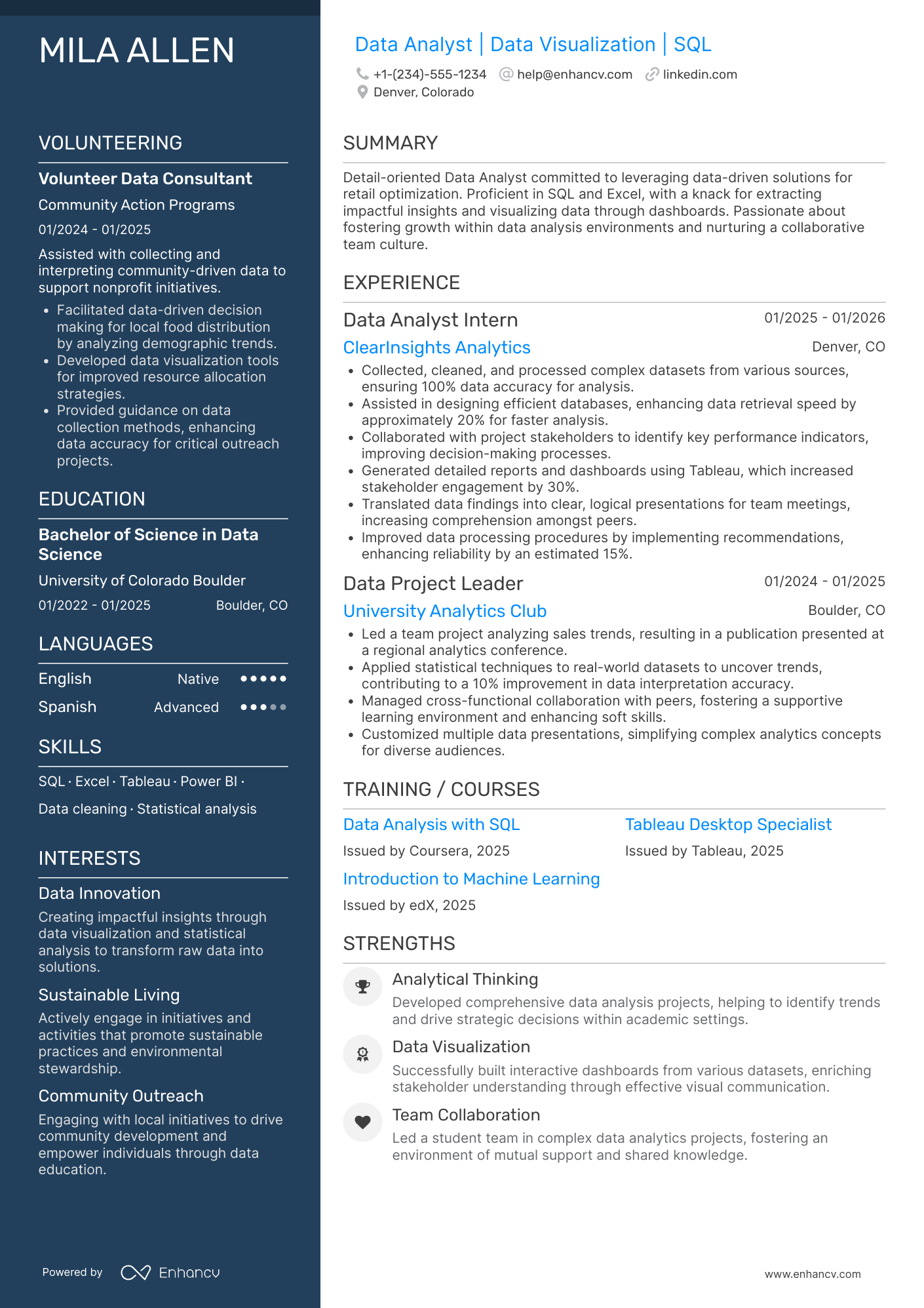 Data Analyst Entry Level resume example