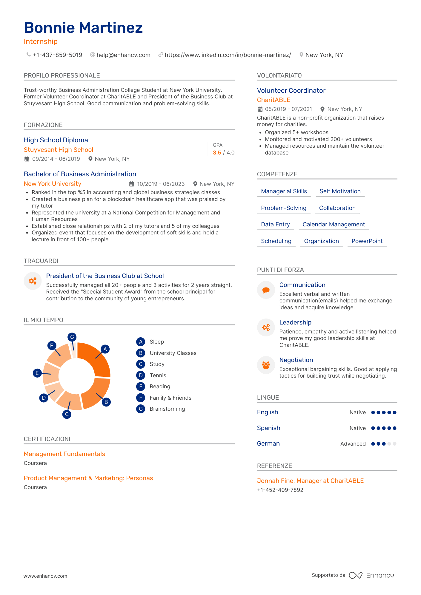 Intern resume template Intern resume template with an accented header and two column outline. Features a creative section to help it stand out
