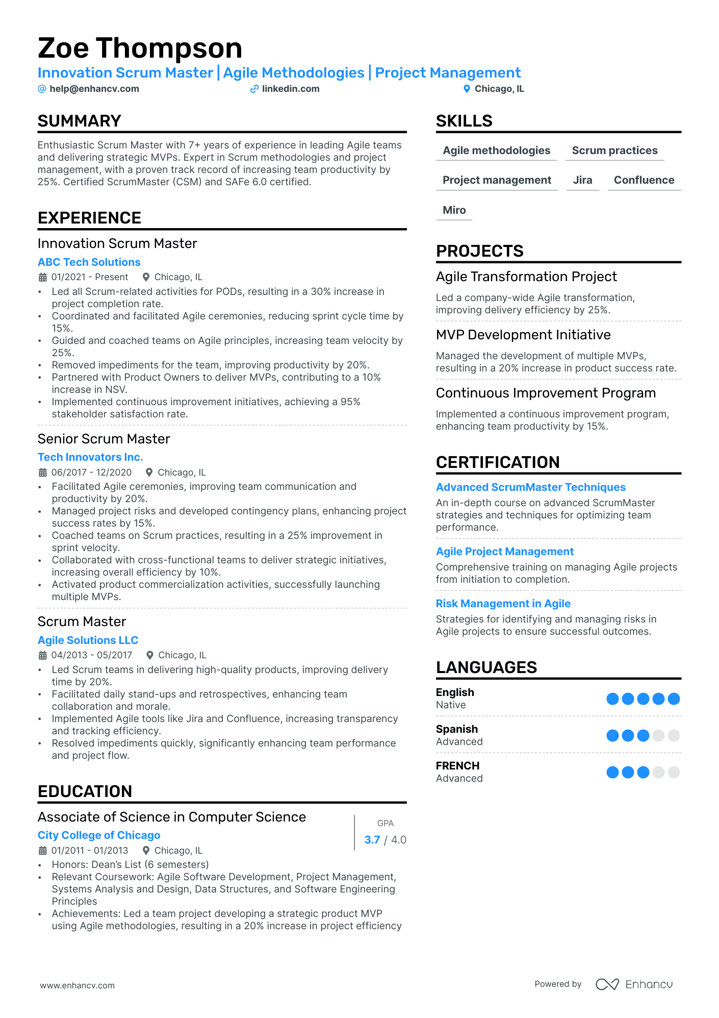 Scrum Master resume example