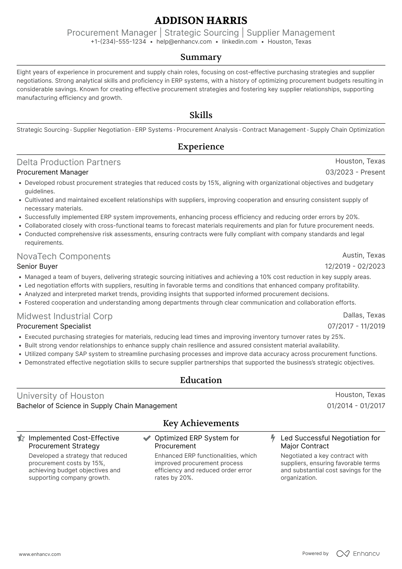Procurement Manager resume example