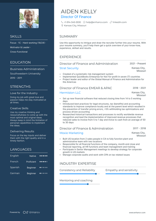 Director of Finance resume example